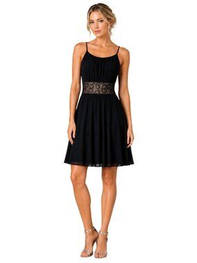 Jones New York Black Sleeveless Cocktail Dress With Beaded Waistband Size 6